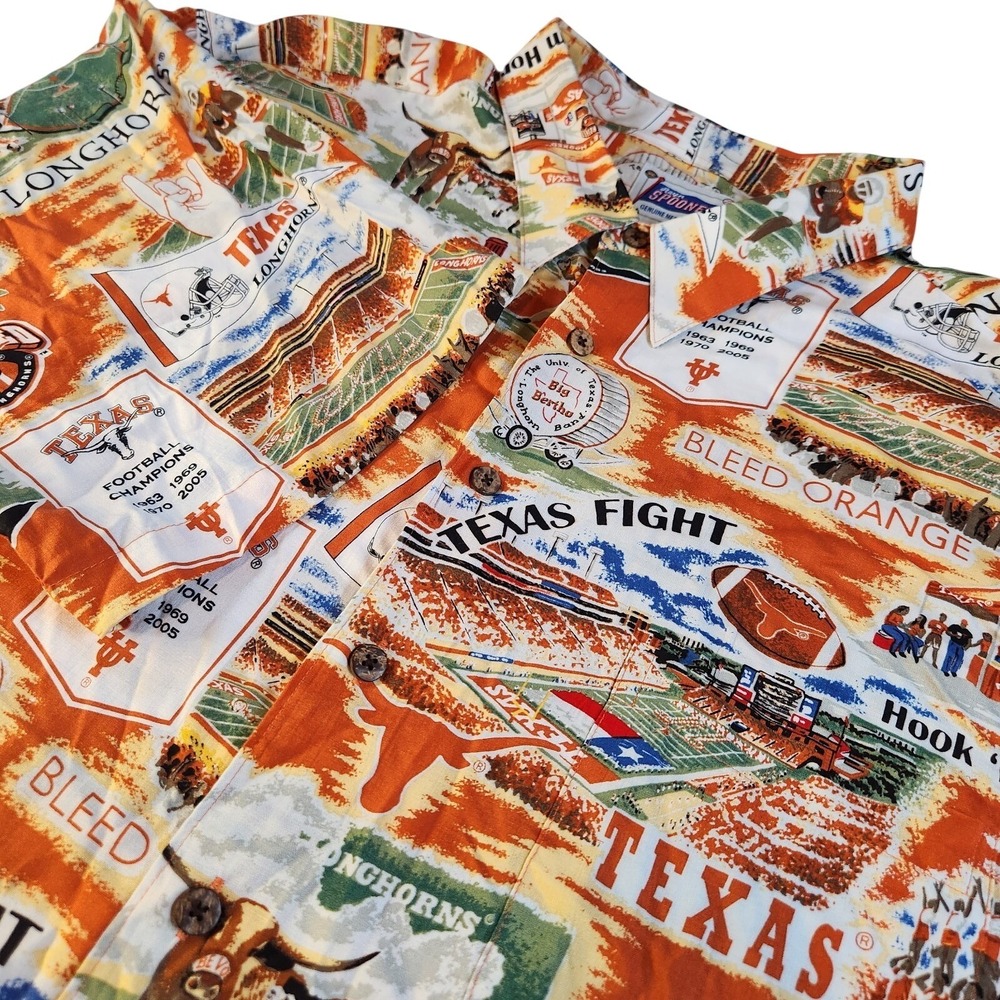 REYN SPOONER Texas Longhorns Hawaiian Shirt Mens 3XL Button Up All Over Print
